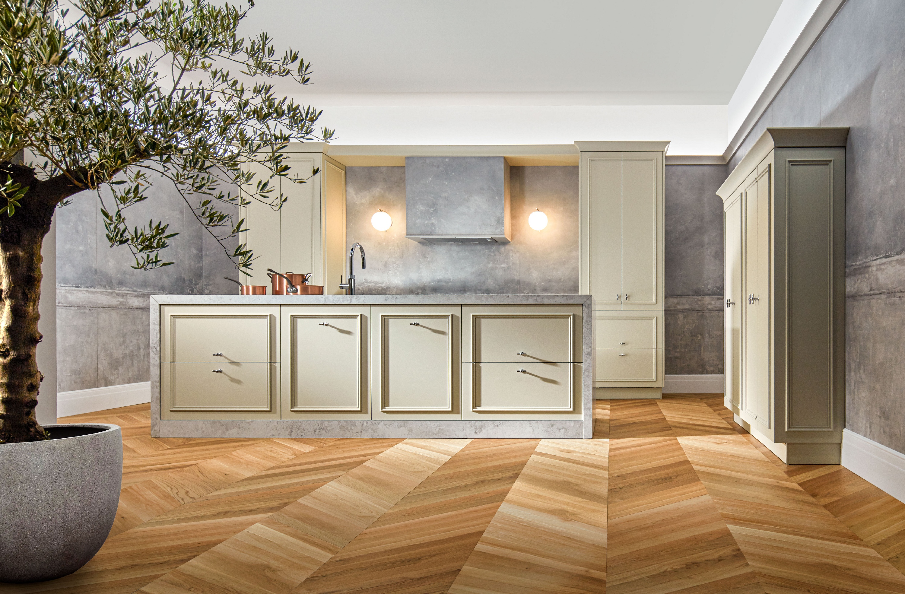 pronorm Küche kieselgrau auf Parkettboden