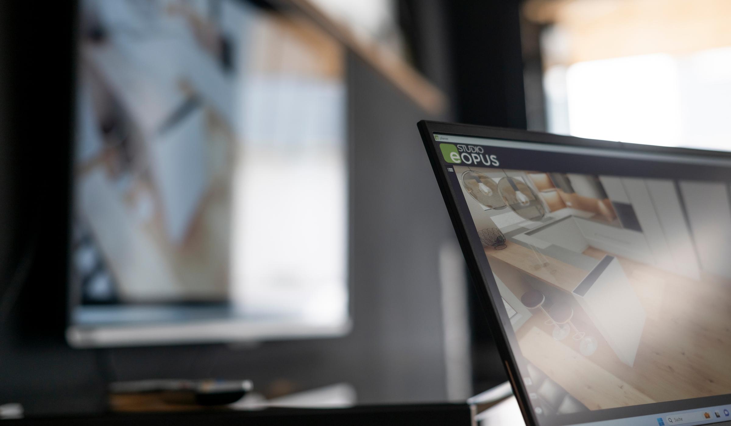 Detailansicht Laptopbildschirm Küchenplanungssituation